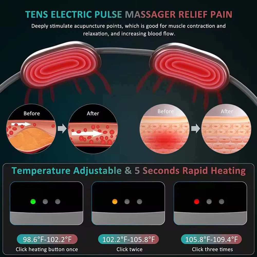 Experience Ultimate Relaxation with the Smart TENS+EMS Electric Neck Massager - Portable Hot Compress for Effective Cervical Spine and Shoulder Pain Relief