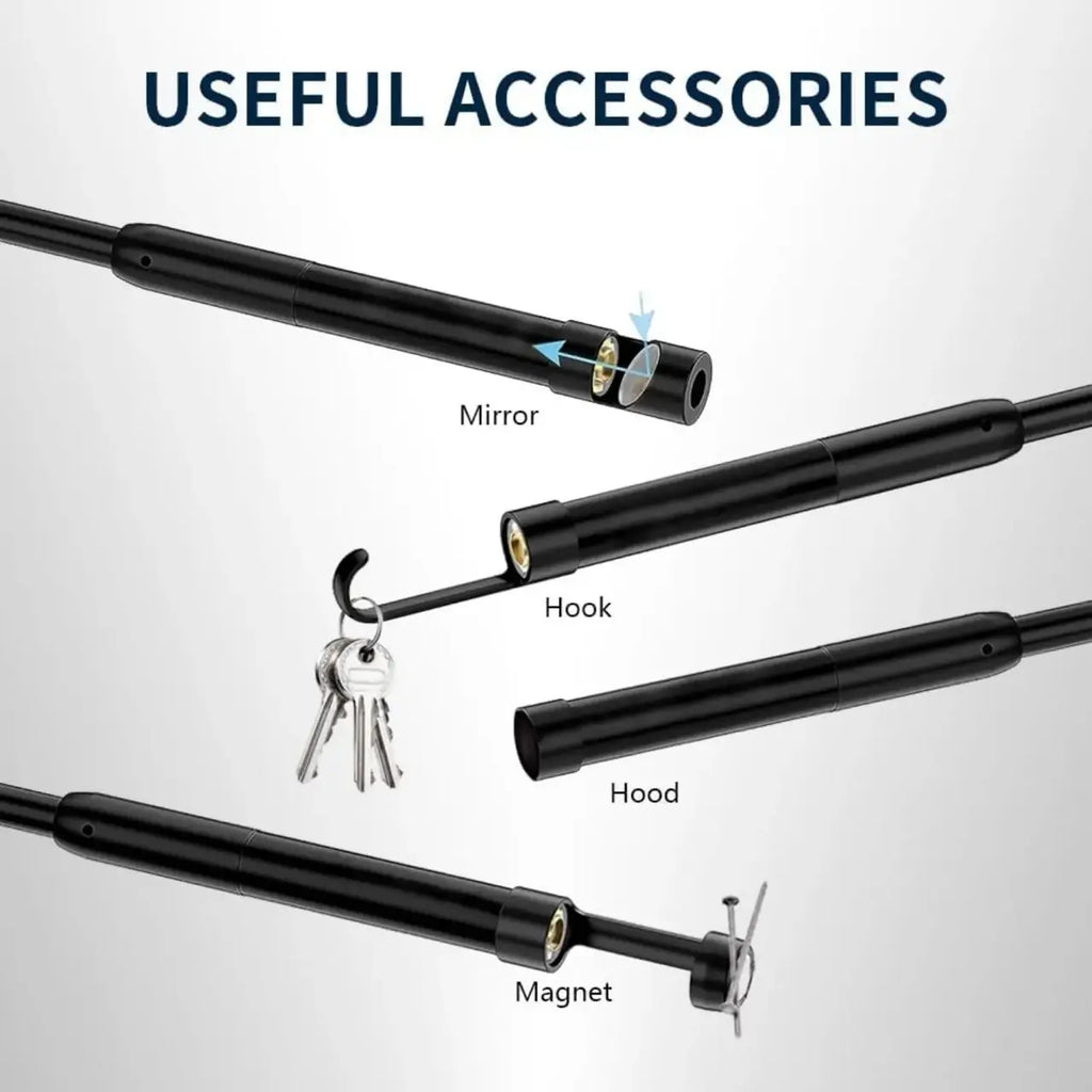 Crystal Clear 1080P HD Semi-Rigid Snake Endoscope Camera - 16.4Ft Borescope with 8 Adjustable LED Lights for iOS & Android Automotive Diagnostics