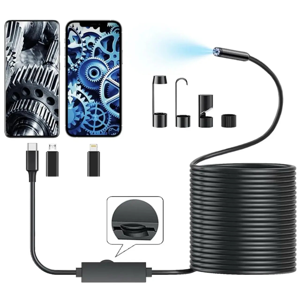 Crystal Clear 1080P HD Semi-Rigid Snake Endoscope Camera - 16.4Ft Borescope with 8 Adjustable LED Lights for iOS & Android Automotive Diagnostics