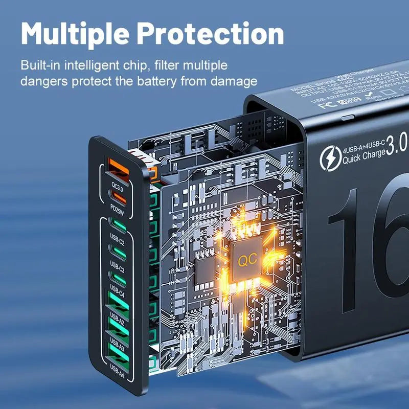Ultimate 8-Port Fast Charging USB Hub - 4 USB-C & 4 USB-A Ports for Phones, Tablets & More - Perfect Father's Day Gift!