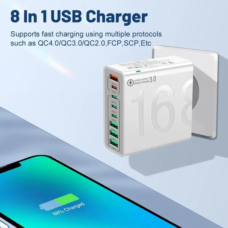 Ultimate 8-Port Fast Charging USB Hub - 4 USB-C & 4 USB-A Ports for Phones, Tablets & More - Perfect Father's Day Gift!