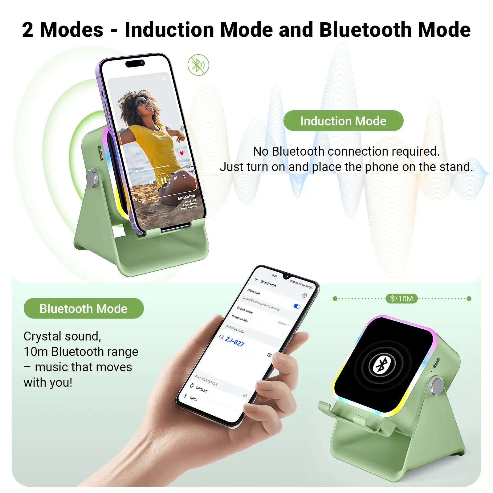 PUTARE 5-in-1 Wireless Induction Audio Speaker Stand - 3500mAh Power Bank & 360° Adjustable Cellphone Holder with Colorful Ambient Light - Perfect Gift for Men & Women!