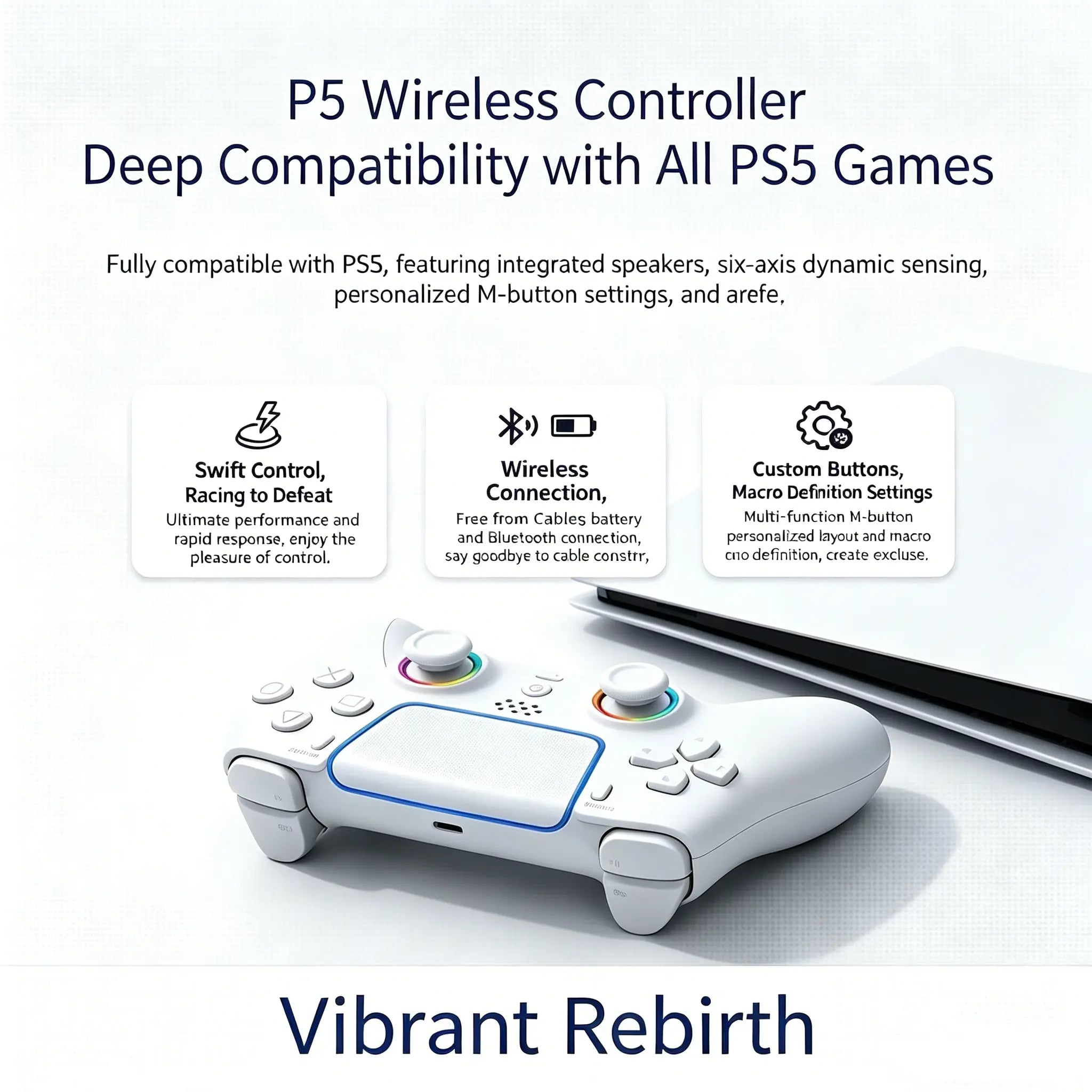 Wireless Game Controller for PS5/PS5 Slim/Ps5 Pro/Pc — RGB Wireless Controller Featuring Hall-Effect Linear Triggers, RGB Lighting, Macro Remapping of Back Buttons, Turbo Function, a 1,000 Mah Battery, Six-Axis Gyroscope, Vibration, and a 3.5 Mm Audio Jac
