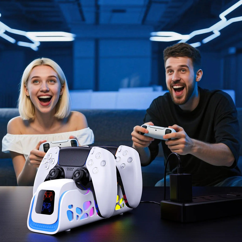 Ukor PS5 DualSense Fast Charging Dock - Rapidly Charge Two Controllers in 2 Hours with Stunning RGB Lighting & Overcharge Protection!