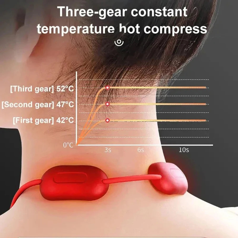 Experience Ultimate Relaxation with the Smart TENS+EMS Electric Neck Massager - Portable Hot Compress for Effective Cervical Spine and Shoulder Pain Relief