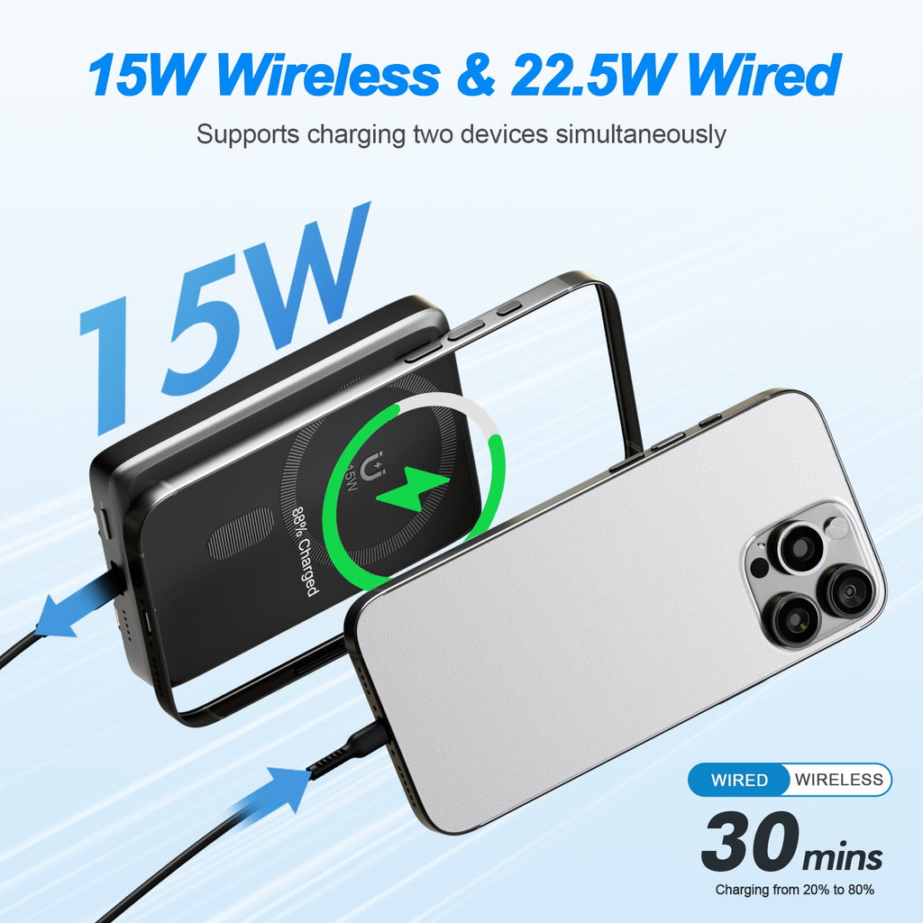 Power Up Your Life: 10000mAh Magnetic Power Bank & Portable Charger for iPhone 17/16/15/14/13/12 - Fast 22.5W Charging in Sleek Black