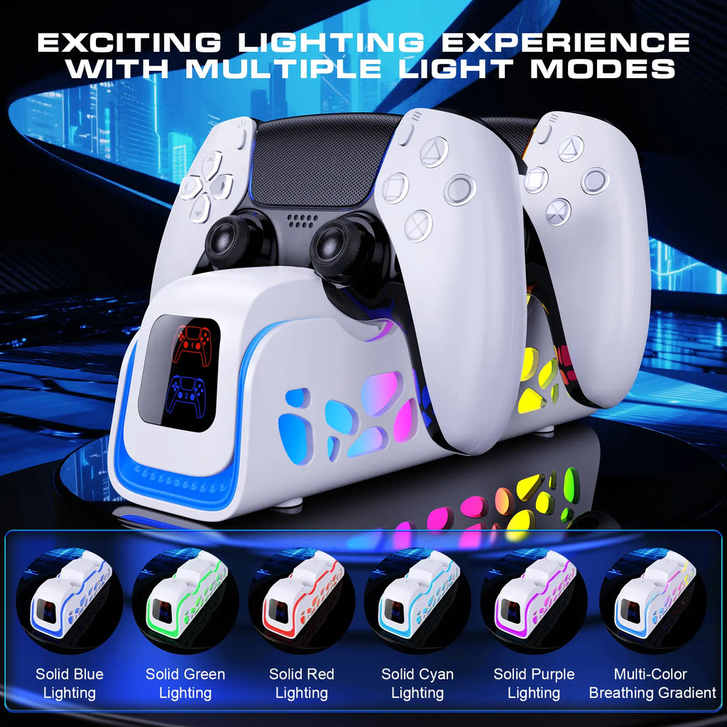 Ukor PS5 DualSense Fast Charging Dock - Rapidly Charge Two Controllers in 2 Hours with Stunning RGB Lighting & Overcharge Protection!