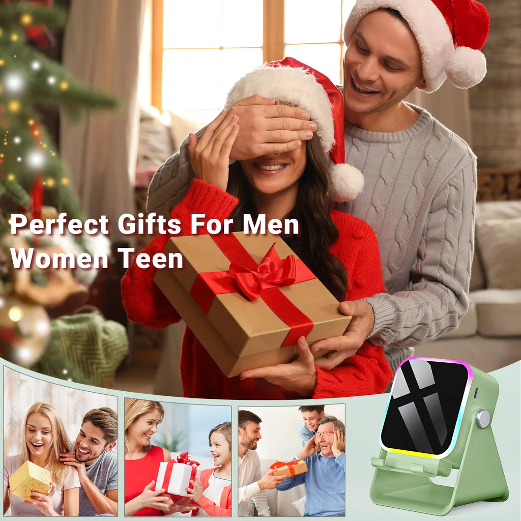 PUTARE 5-in-1 Wireless Induction Audio Speaker Stand - 3500mAh Power Bank & 360° Adjustable Cellphone Holder with Colorful Ambient Light - Perfect Gift for Men & Women!